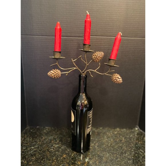 Wine Bottle Topper, 3 Taper Holder Forged Steel Candle Holder - Picture 2 of 5
